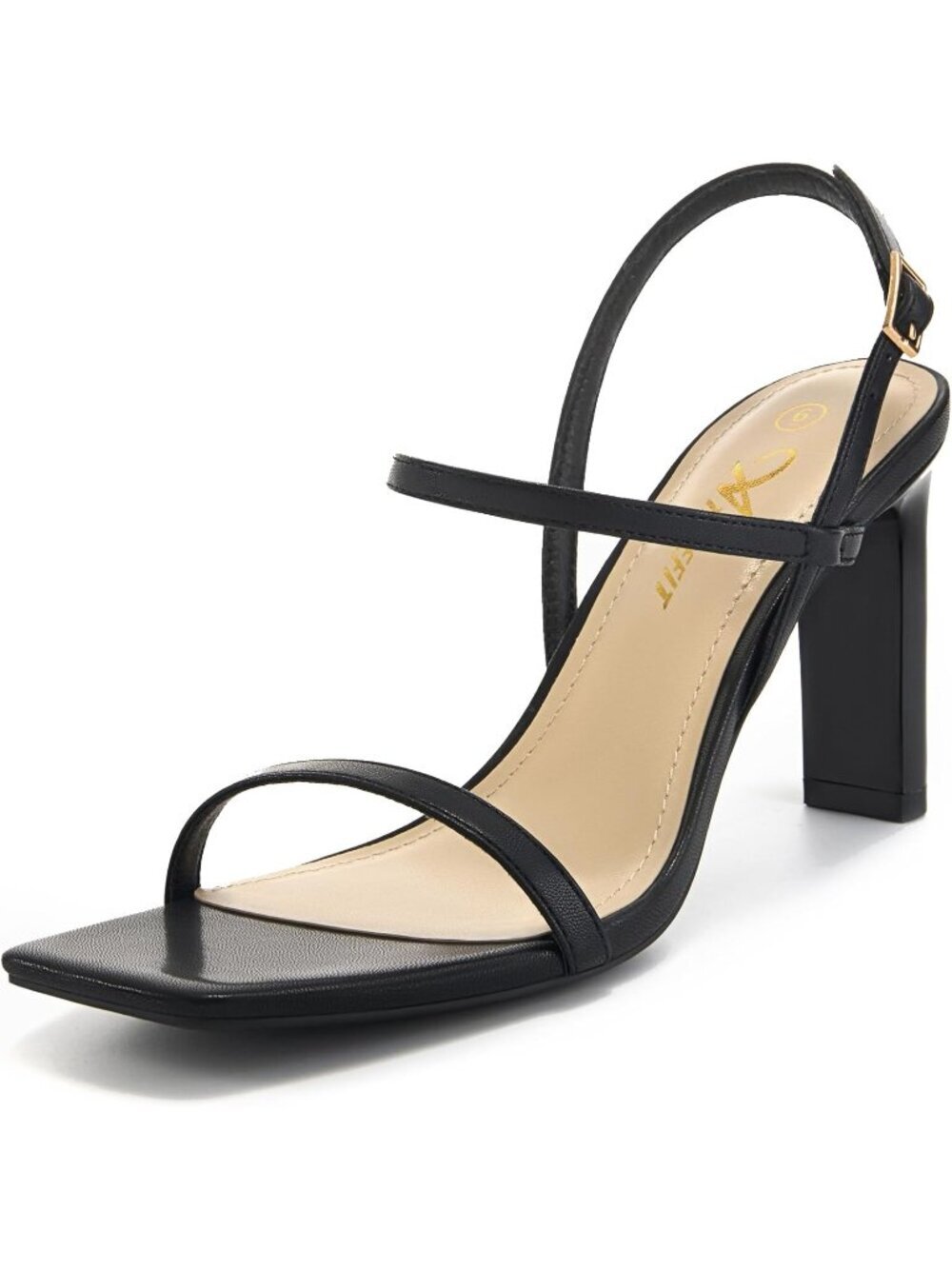 Women's Black Square Open Toe Heeled Sandals Ankle Strap Strappy High Heels